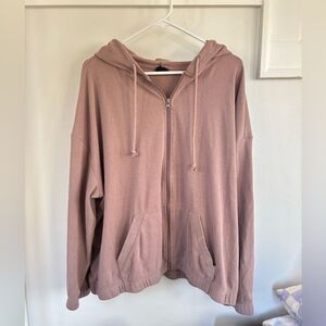PacSun Ribbed Zip-Up Hoodie in Mauve